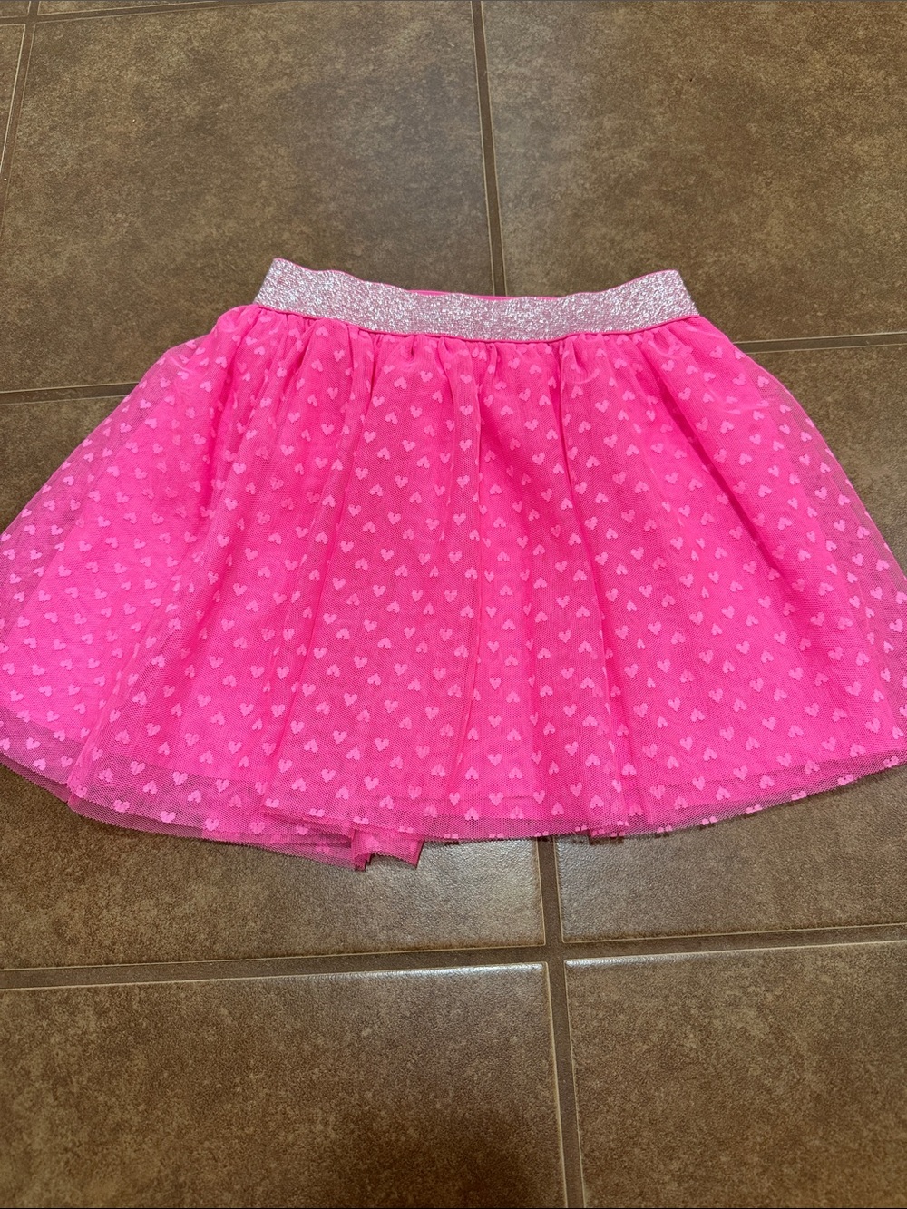 Cat & Jack Bright Pink Heart Tulle Skater Skirt with Sparkle Waistband